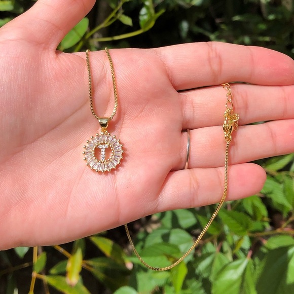 18K Gold Plated Diamond Letter “T” Necklace - Picture 5 of 5